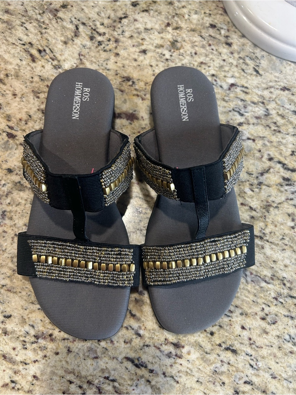ROS HOMMERSOM “Marcy” hand beaded black comfort sandals. NWOB SIZE 6.5
